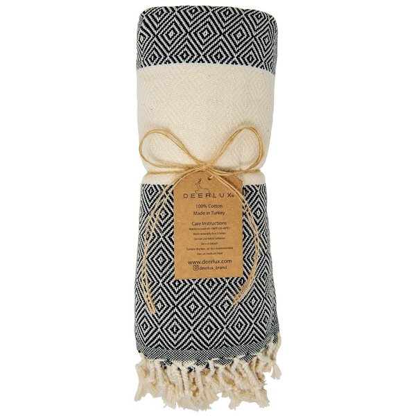 Deerlux 100% Cotton Turkish Bath Towel, 40 x 70 Diamond Peshtemal, Black QI004004.BK